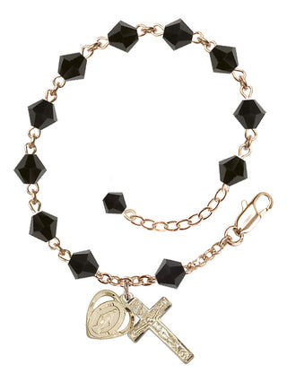 Adjustable 14 Karat Gold 6mm Austrian Crystal Rosary Bracelet in Jet