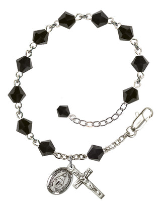 Adjustable Sterling Silver 6mm Austrian Crystal Rosary Bracelet in Jet