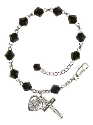 Adjustable Sterling Silver 6mm Austrian Crystal Rosary Bracelet in Jet