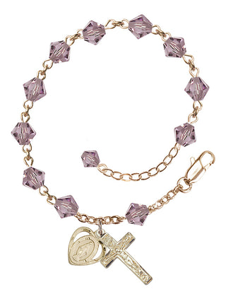 Adjustable 14 Karat Gold-Filled 6mm Austrian Crystal Rosary Bracelet in Light Amethyst