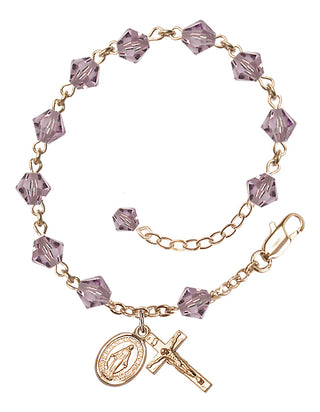 Adjustable 14 Karat Gold 6mm Austrian Crystal Rosary Bracelet in Light Amethyst