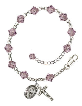 Adjustable Sterling Silver 6mm Austrian Crystal Rosary Bracelet in Light Amethyst