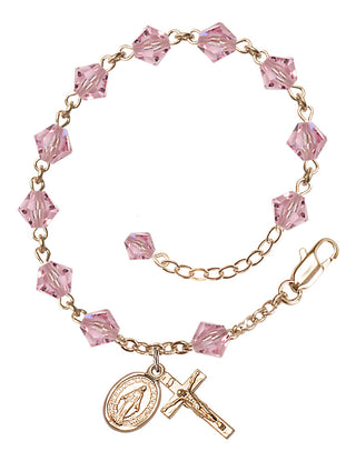 Adjustable 14 Karat Gold-Filled 6mm Austrian Crystal Rosary Bracelet in Light Rose