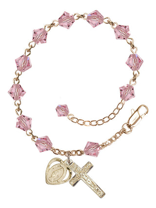 Adjustable 14 Karat Gold 6mm Austrian Crystal Rosary Bracelet in Light Rose