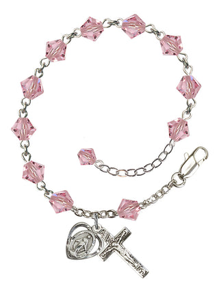 Adjustable Sterling Silver 6mm Austrian Crystal Rosary Bracelet in Light Rose