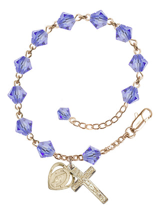 Adjustable 14 Karat Gold-Filled 6mm Austrian Crystal Rosary Bracelet in Light Sapphire