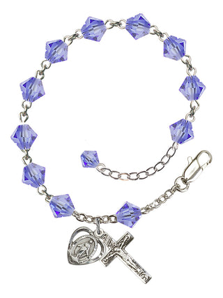 Adjustable Sterling Silver 6mm Austrian Crystal Rosary Bracelet in Light Sapphire