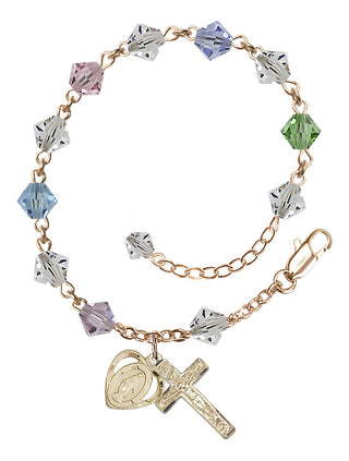 Adjustable 14 Karat Gold-Filled 6mm Austrian Crystal Rosary Bracelet in Multi-Color