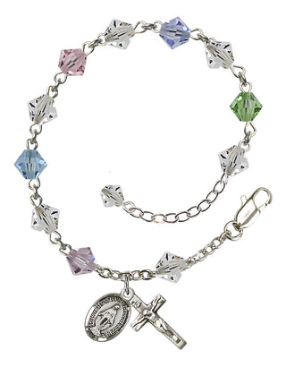 Adjustable Sterling Silver 6mm Austrian Crystal Rosary Bracelet in Multi-Color