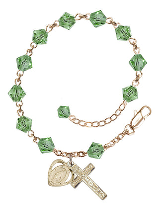 Adjustable 14 Karat Gold 6mm Austrian Crystal Rosary Bracelet in Peridot
