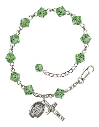Adjustable Sterling Silver 6mm Austrian Crystal Rosary Bracelet in Peridot