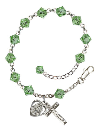 Adjustable Sterling Silver 6mm Austrian Crystal Rosary Bracelet in Peridot