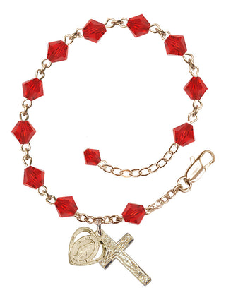 Adjustable 14 Karat Gold-Filled 6mm Austrian Crystal Rosary Bracelet in Ruby