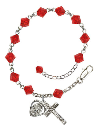 Adjustable Sterling Silver 6mm Austrian Crystal Rosary Bracelet in Ruby