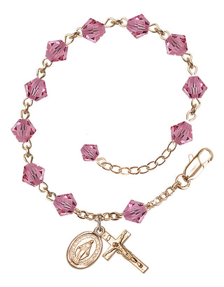 Adjustable 14 Karat Gold-Filled 6mm Austrian Crystal Rosary Bracelet in Rose