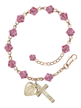 Adjustable 14 Karat Gold-Filled 6mm Austrian Crystal Rosary Bracelet in Rose
