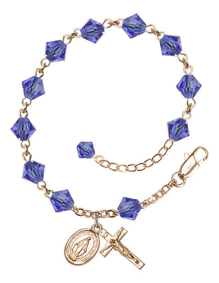 Adjustable 14 Karat Gold 6mm Austrian Crystal Rosary Bracelet in Sapphire
