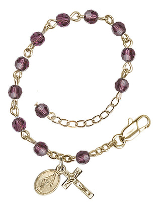 Adjustable Gold Plated 4mm Austrian Crystal Rosary Bracelet in Amethyst