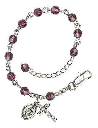 Adjustable Silver Plated 4mm Austrian Crystal Rosary Bracelet in Amethyst