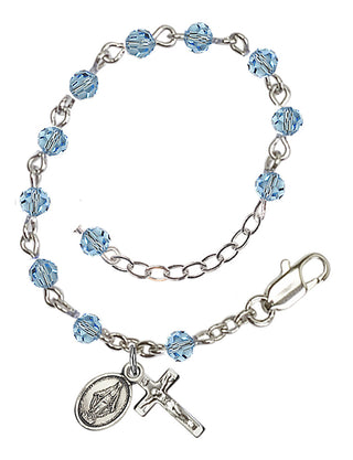 Adjustable Silver Plated 4mm Austrian Crystal Rosary Bracelet in Aqua