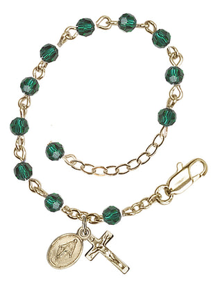 Adjustable Gold Plated 4mm Austrian Crystal Rosary Bracelet in Emerald
