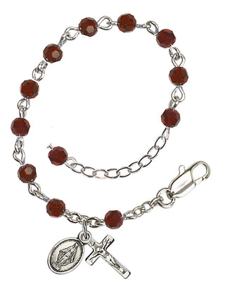 Adjustable Silver Plated 4mm Austrian Crystal Rosary Bracelet in Garnet