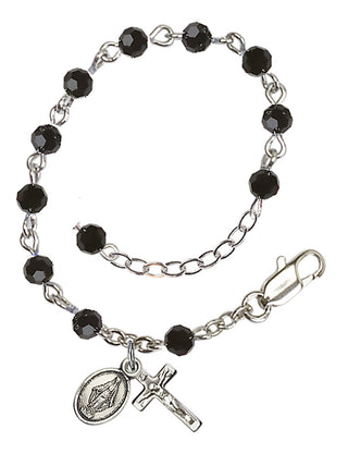 Adjustable Silver Plated 4mm Austrian Crystal Rosary Bracelet in Jet