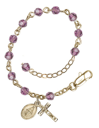 Adjustable Gold Plated 4mm Austrian Crystal Rosary Bracelet in Light Amethyst