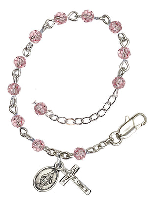 Adjustable Silver Plated 4mm Austrian Crystal Rosary Bracelet in Light Rose