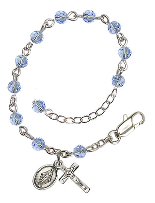 Adjustable Silver Plated 4mm Austrian Crystal Rosary Bracelet in Light Sapphire