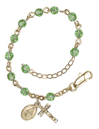 Adjustable Gold Plated 4mm Austrian Crystal Rosary Bracelet in Peridot