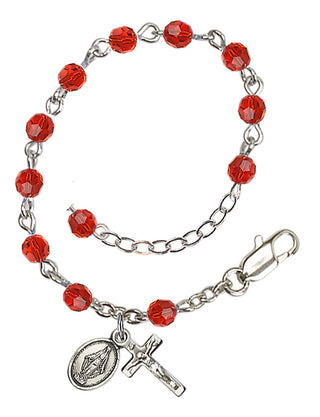 Adjustable Silver Plated 4mm Austrian Crystal Rosary Bracelet in Ruby