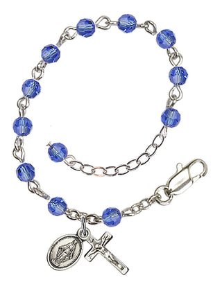 Adjustable Silver Plated 4mm Austrian Crystal Rosary Bracelet in Sapphire