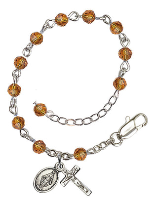 Adjustable Silver Plated 4mm Austrian Crystal Rosary Bracelet in Topaz
