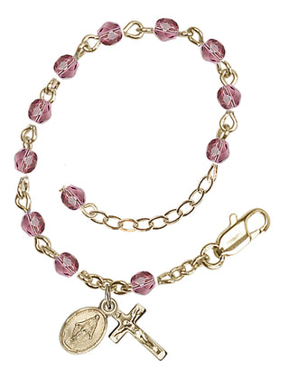 Adjustable Gold Plated 4mm Fire Polished Rosary Bracelet in Amethyst
