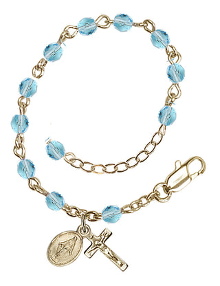 Adjustable Gold Plated 4mm Fire Polished Rosary Bracelet in Aqua