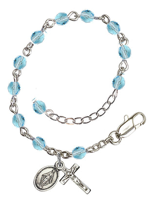 Adjustable Silver Plated 4mm Fire Polished Rosary Bracelet in Aqua
