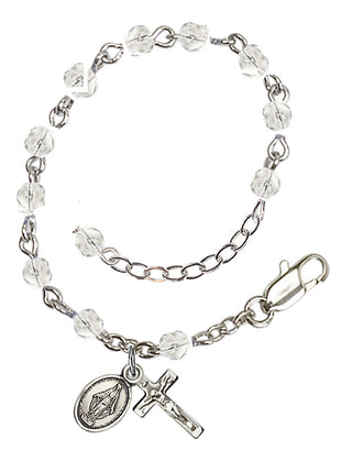 Adjustable Silver Plated 4mm Fire Polished Rosary Bracelet in Crystal