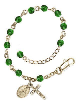 Adjustable Gold Plated 4mm Fire Polished Rosary Bracelet in Emerald