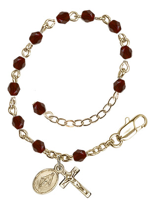 Adjustable Gold Plated 4mm Fire Polished Rosary Bracelet in Garnet