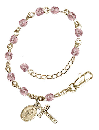 Adjustable Gold Plated 4mm Fire Polished Rosary Bracelet in Light Amethyst