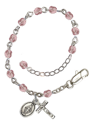 Adjustable Silver Plated 4mm Fire Polished Rosary Bracelet in Light Amethyst