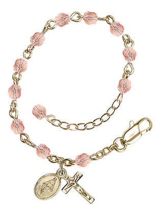 Adjustable Gold Plated 4mm Fire Polished Rosary Bracelet in Light Rose