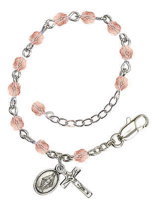 Adjustable Silver Plated 4mm Fire Polished Rosary Bracelet in Light Rose