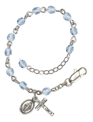 Adjustable Silver Plated 4mm Fire Polished Rosary Bracelet in Light Sapphire