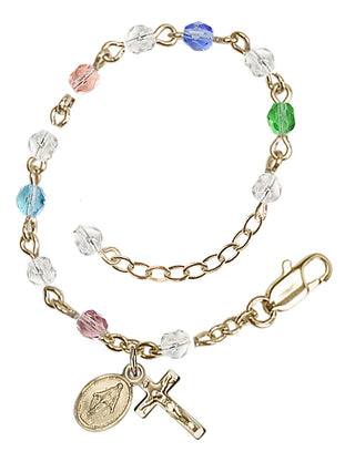 Adjustable Gold Plated 4mm Fire Polished Rosary Bracelet in Multi-Color