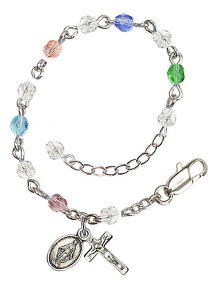 Adjustable Silver Plated 4mm Fire Polished Rosary Bracelet in Multi-Color
