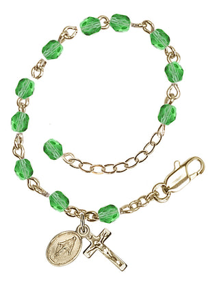 Adjustable Gold Plated 4mm Fire Polished Rosary Bracelet in Peridot