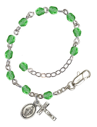 Adjustable Silver Plated 4mm Fire Polished Rosary Bracelet in Peridot