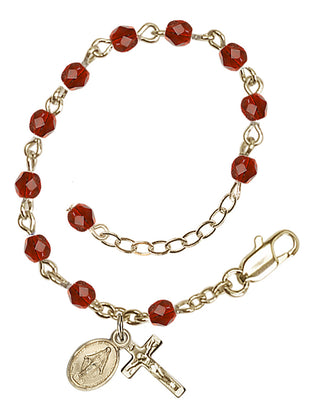 Adjustable Gold Plated 4mm Fire Polished Rosary Bracelet in Ruby